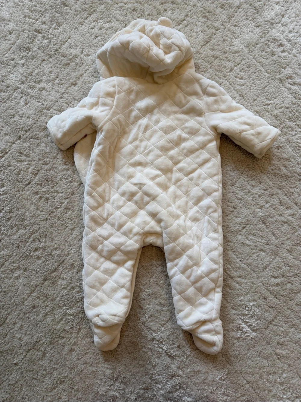 GAP Quilted Cream Hooded Baby One-Piece Footie 0-3 months